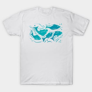 Fish Linocut in Turquoise T-Shirt